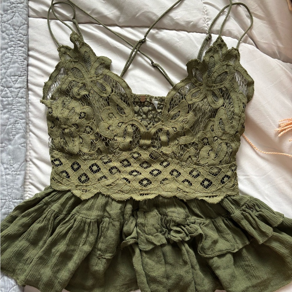 Free People Olive Lace Blouse